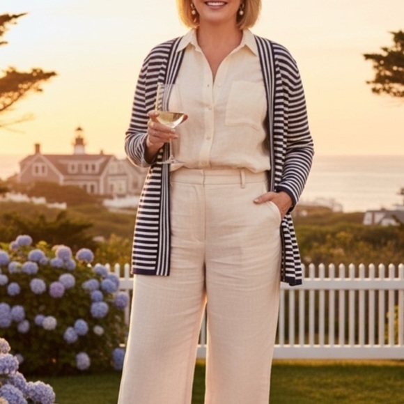 Talbots Sweaters - Talbots 1X Classic Capsule Striped Open Mid Length Teacher Cardigan Wool Blend
